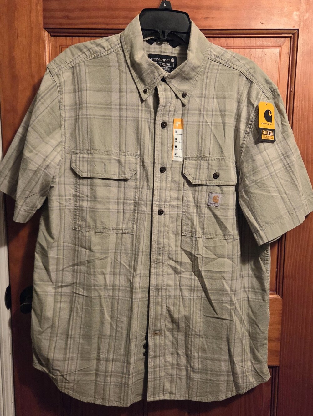 Carhartt Men's  Loose Fit Midweight Short-Sleeve Plaid Shirt MEDIUM Sage 106746